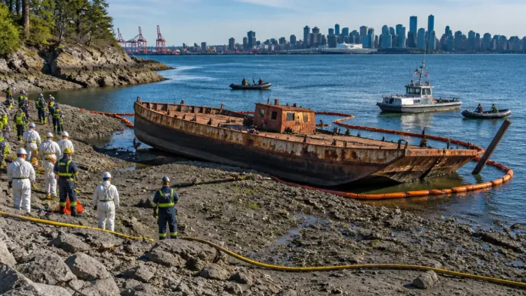Crews respond after barge carrying dredged material runs aground in North Vancouver