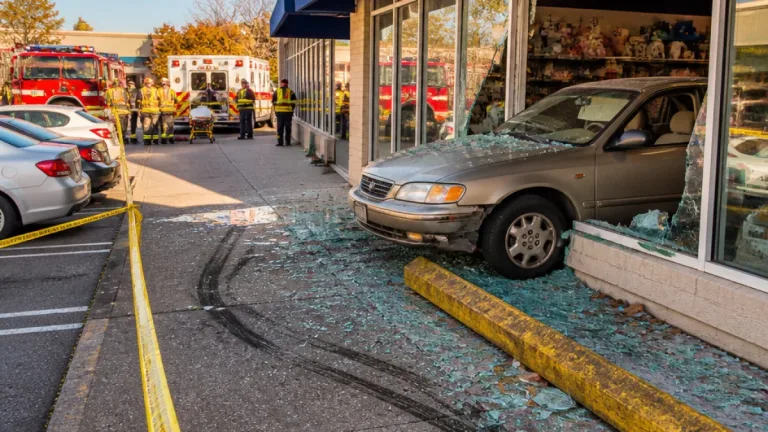 Nanaimo driver crashes into storefront at Brooks Landing, one treated for injuries
