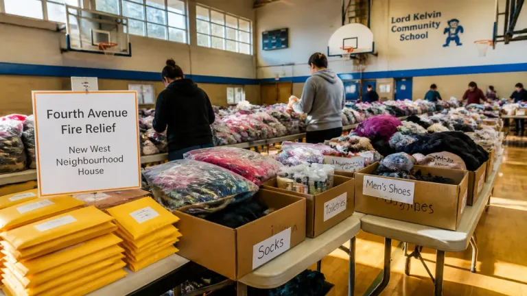 New Westminster mobilizes for fire victims as donations overwhelm school gym