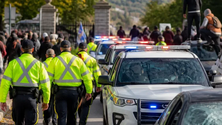 Premier Tim Houston escorted from protest after vehicle damaged at Acadia University