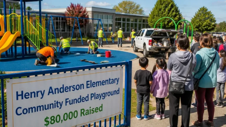 Richmond parents and volunteers fund and build expanded playground at Henry Anderson Elementary