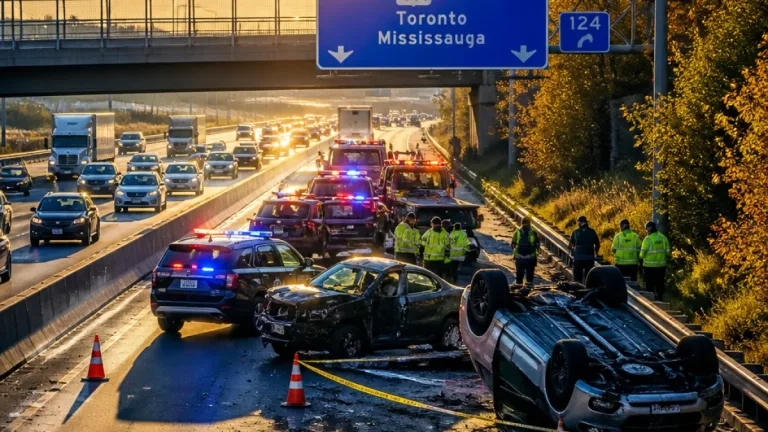 Two killed, three hurt in multi-vehicle crash on Highway 401 in Mississauga