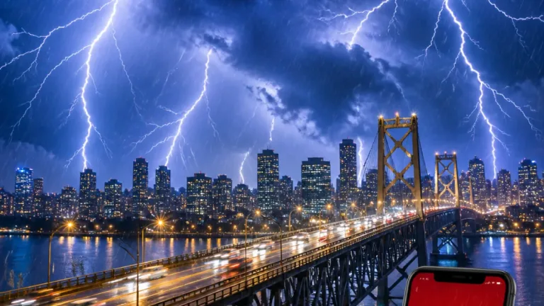 Vancouver night sky erupts as severe thunderstorm warning prompts safety alerts